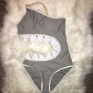 Shark bite one piece bathing suit